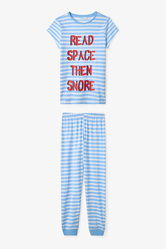 Açık Mavi Erkek Çocuk Çizgili Space 2'li Pijama Takımı - 5
