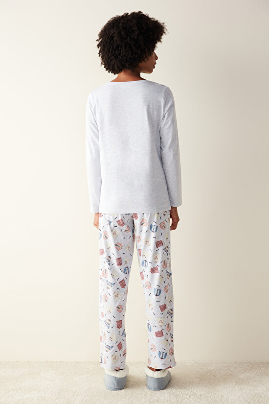 Sweaters Uzun Kollu Açık Gri Pijama Set - 7