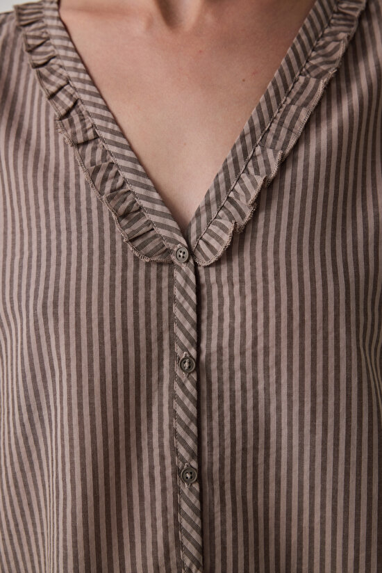 Bej Brownish Ekoseli Gömlek Yaka Pamuklu Bağlama Detaylı Pijama Takımı Bej Brownish Ekoseli Gömlek Yaka Pamuklu Bağlama Detaylı Pijama Takımı - 4