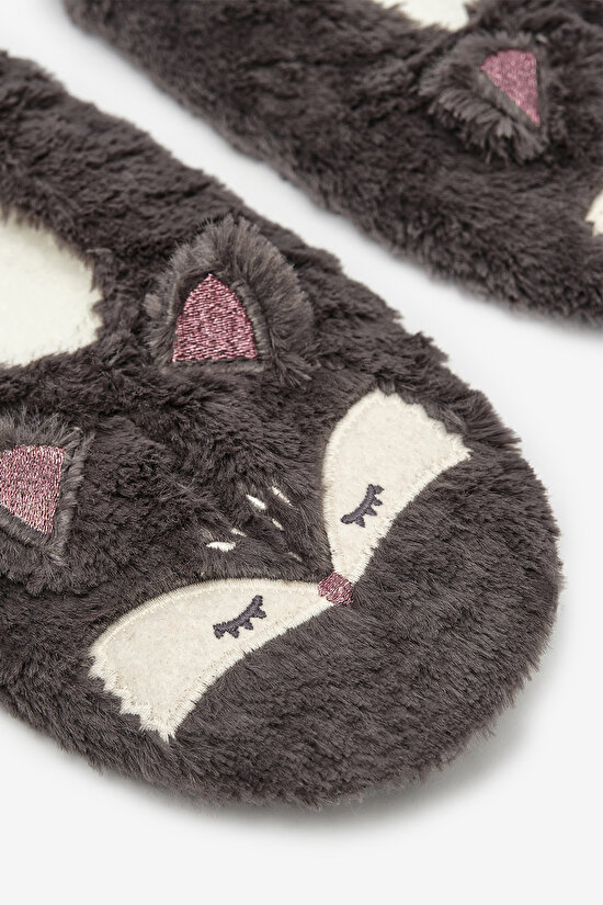 Grey Fluffy Çok Renkli Patik - 3