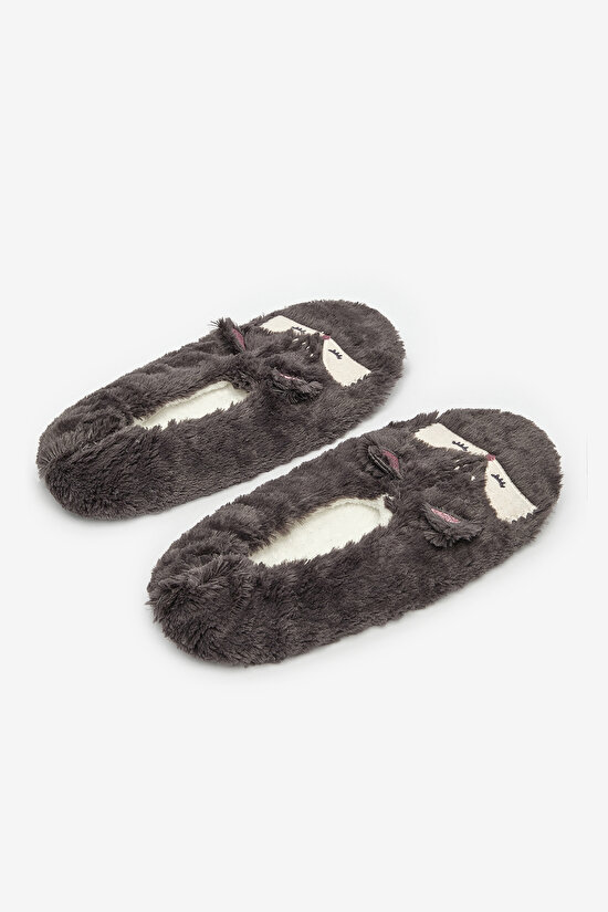 Grey Fluffy Çok Renkli Patik - 4