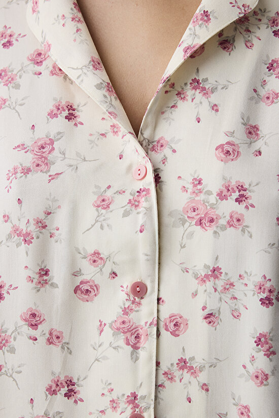 Ekru Blush Garden Çiçekli Uzun Kollu Gömlek Pantolon Pijama Takımı - 3