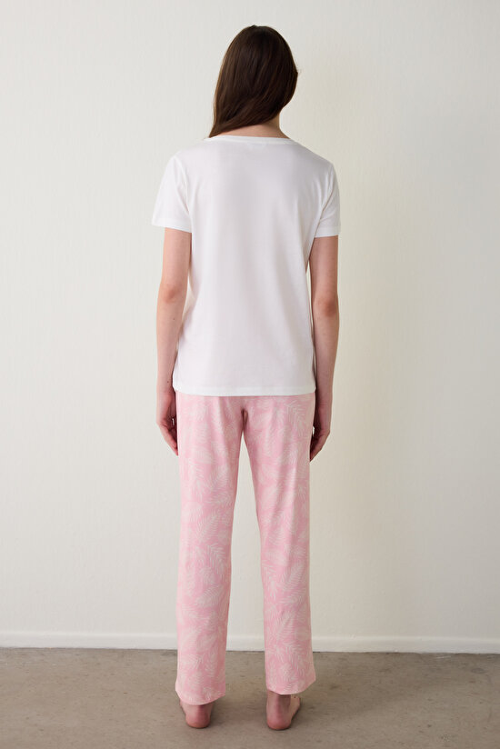 Pink Floral Patterned V-Neck Short Sleeve Pajama Set Pink Floral Patterned V-Neck Short Sleeve Pajama Set - 4