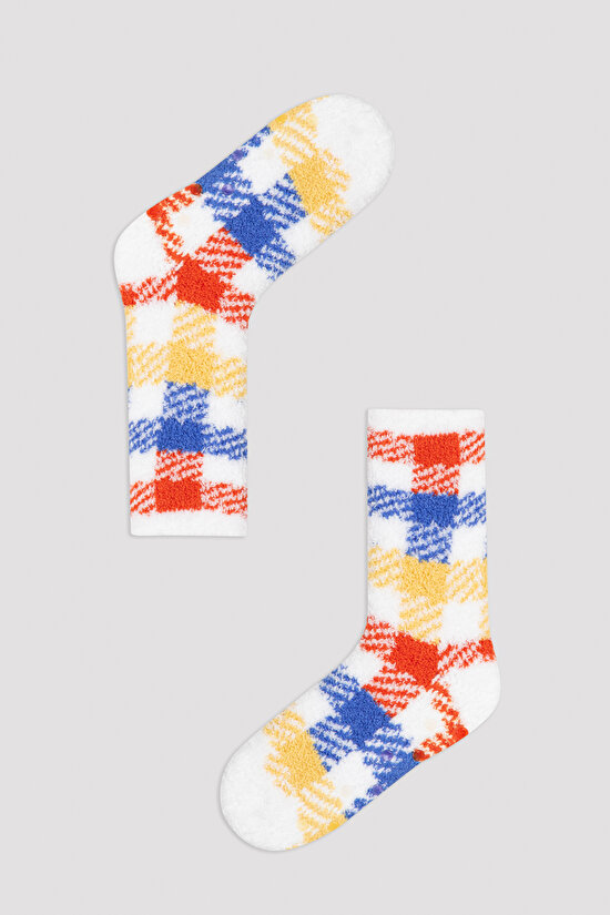 Çocuk Çok Renkli Ekoseli Soket Çorap - 1