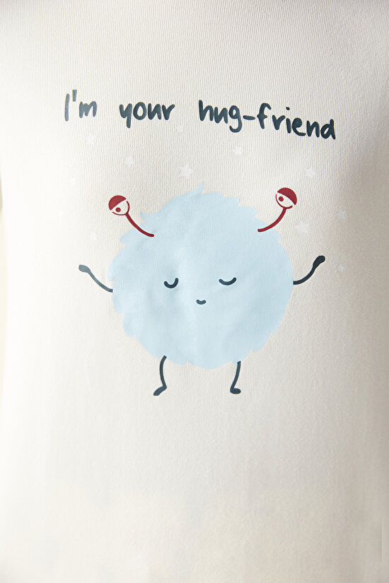 Hug Friend Termal Beyaz Tişört Pijama Üstü - 3