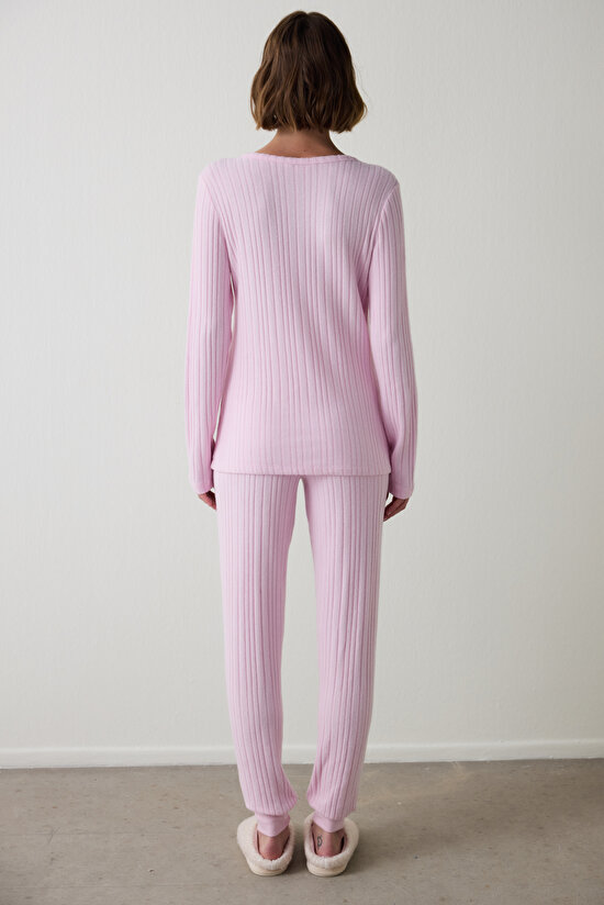 Light Pink Cozy Time V-Neck Long Sleeve Pajama Set Light Pink Cozy Time V-Neck Long Sleeve Pajama Set - 4
