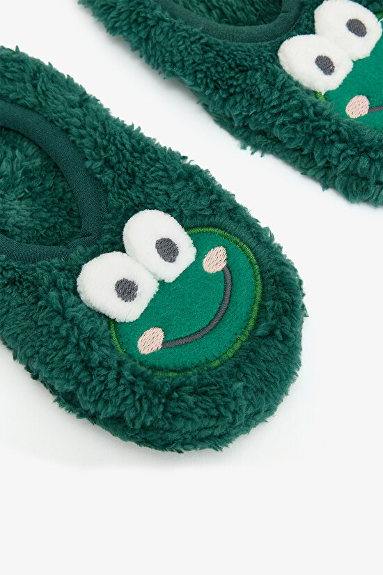 Green Boys Frog Embroidered Non-Slip Sole Home Slippers - 3