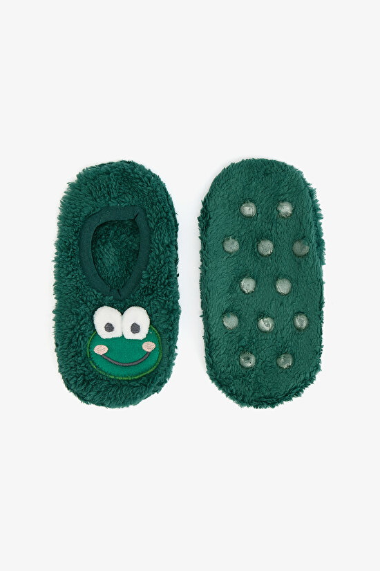 Green Boys Frog Embroidered Non-Slip Sole Home Slippers - 4