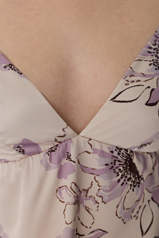 Pastel Bej Petal Saten Atlet Pijama Üstü - 4