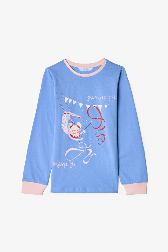 Kız Çocuk Twist Kurdela Desenli Uzun Kollu Pamuklu 2'li Pijama Takımı - 3