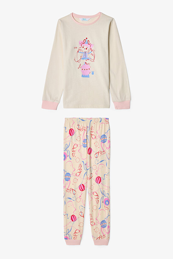 Kız Çocuk Twist Kurdela Desenli Uzun Kollu Pamuklu 2'li Pijama Takımı - 5