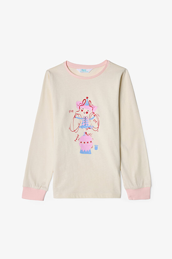 Kız Çocuk Twist Kurdela Desenli Uzun Kollu Pamuklu 2'li Pijama Takımı - 6