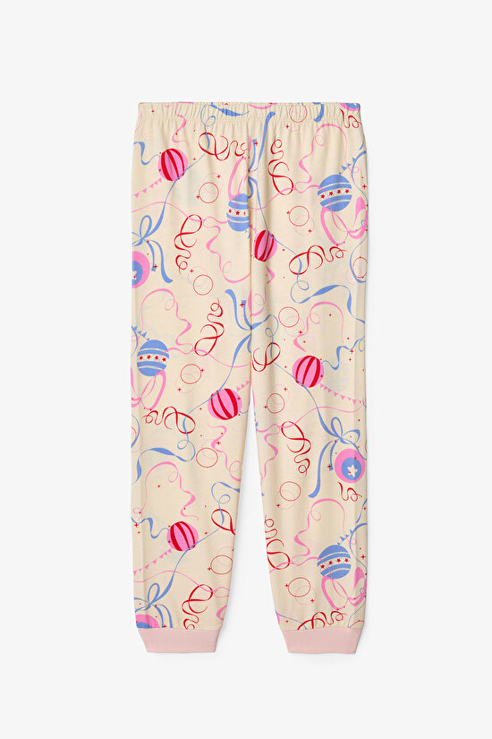Kız Çocuk Twist Kurdela Desenli Uzun Kollu Pamuklu 2'li Pijama Takımı - 7