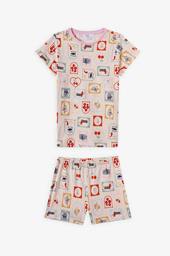 Açık Mavi Kız Çocuk French Meal Pamuklu 2'li Pijama Takımı - 8