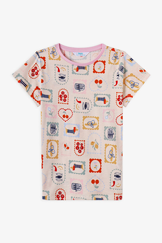 Açık Mavi Kız Çocuk French Meal Pamuklu 2'li Pijama Takımı - 9