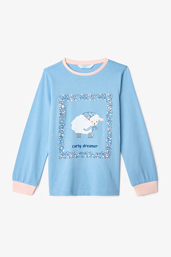 Kız Çocuk Çiçekli On The Lamb Pamuklu 2'li Uzun Kollu Pijama Takımı - 3