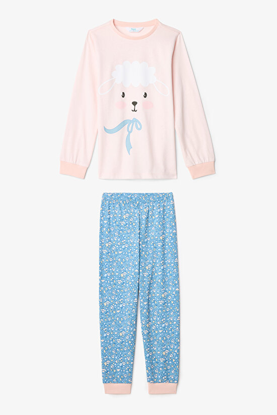 Kız Çocuk Çiçekli On The Lamb Pamuklu 2'li Uzun Kollu Pijama Takımı - 5