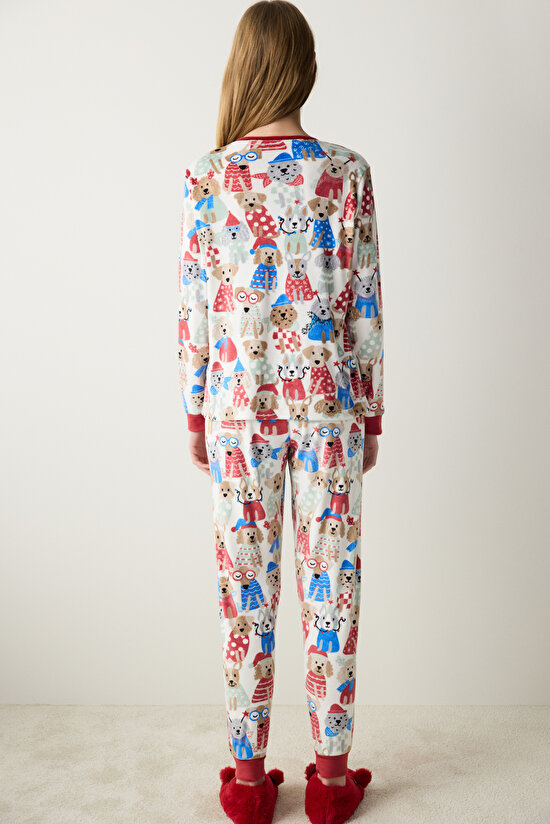 Happy Dogs Fuzzy Multi Colour Pant PJ Set - 4