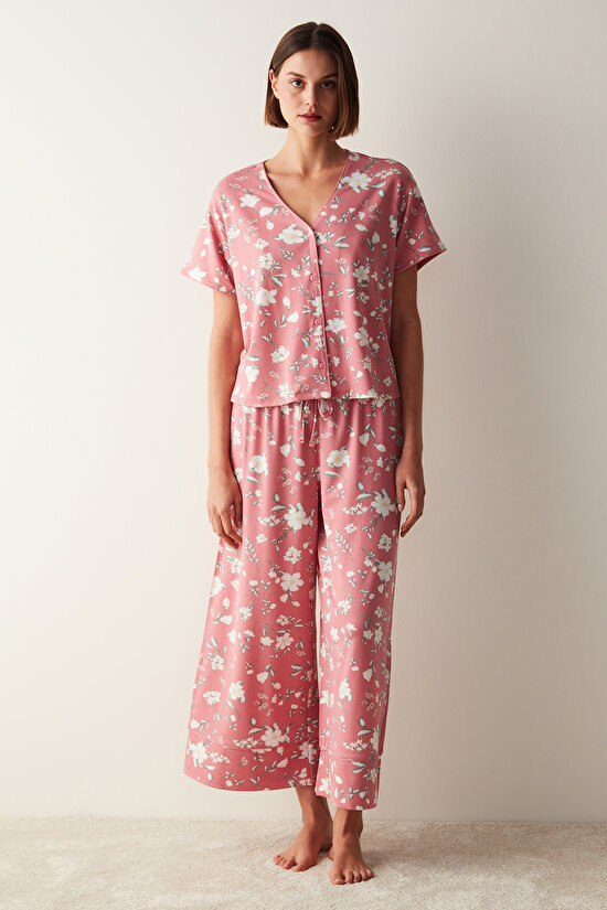 Floral Pembe Pantolon Pijama Altı - 2