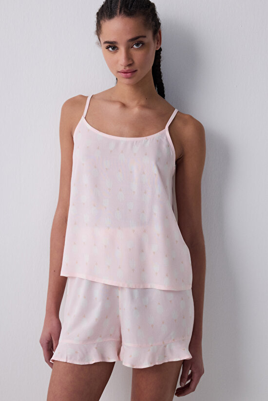 Tulips Şortlu Açık Pembe Pijama Takımı - 1