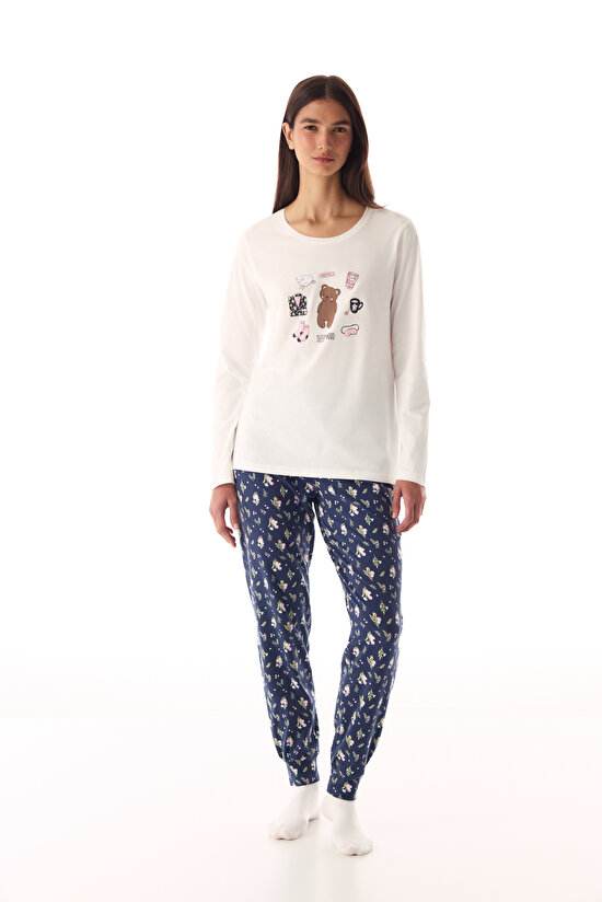 Koyu Mavi Sleepy Mood Pantolon Pijama Takımı - 1