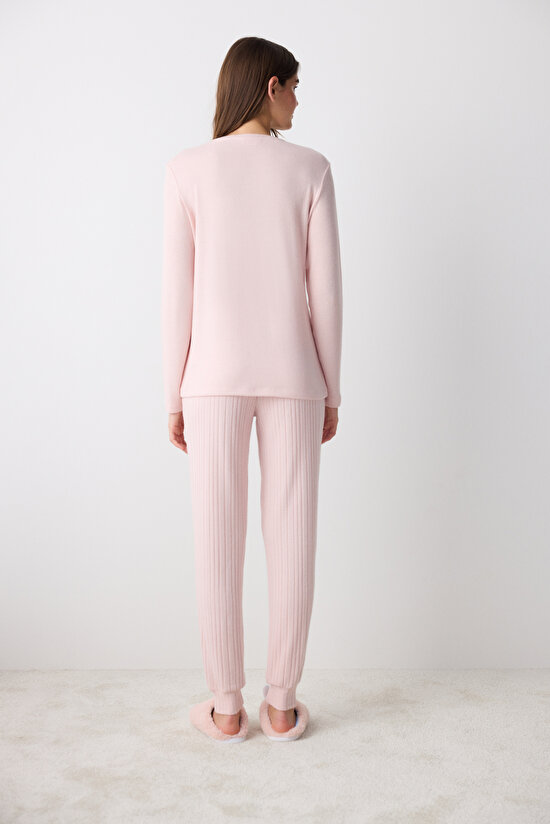 Pink Soft Gül Kurusu Pembe Pantolon Pijama Takımı - 5
