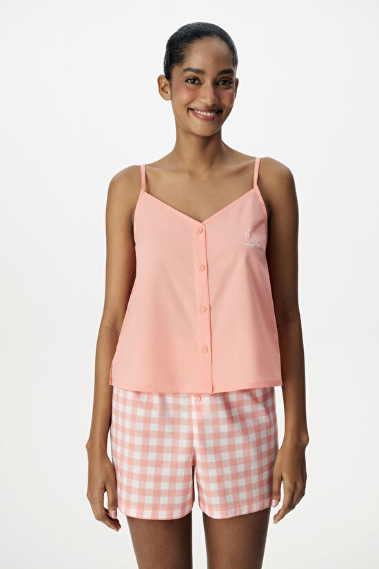 Pembe Cozy Club Gingham Pamuklu Şort Pijama Altı - 5