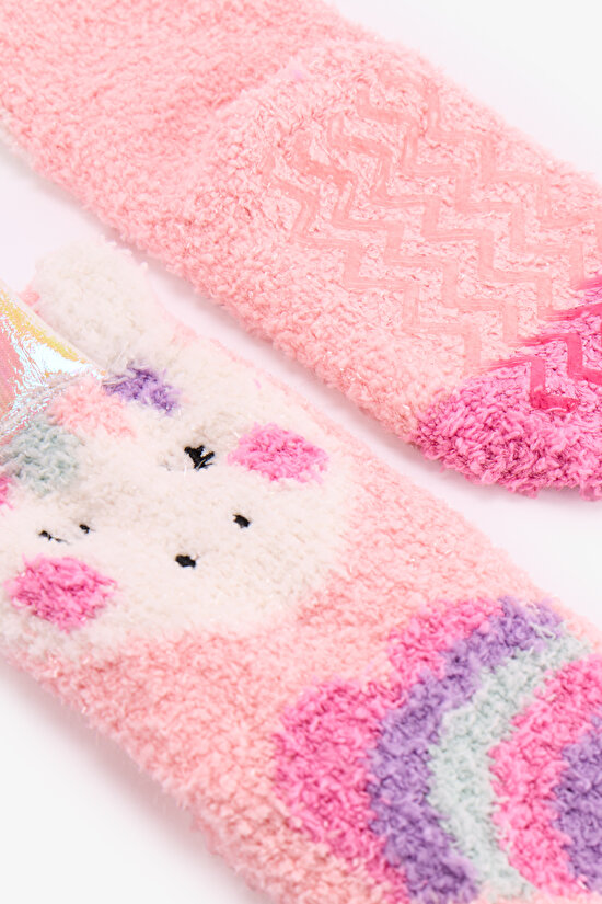 Kız Çocuk Gül Kurusu Unicorn Soket Çorap - 3