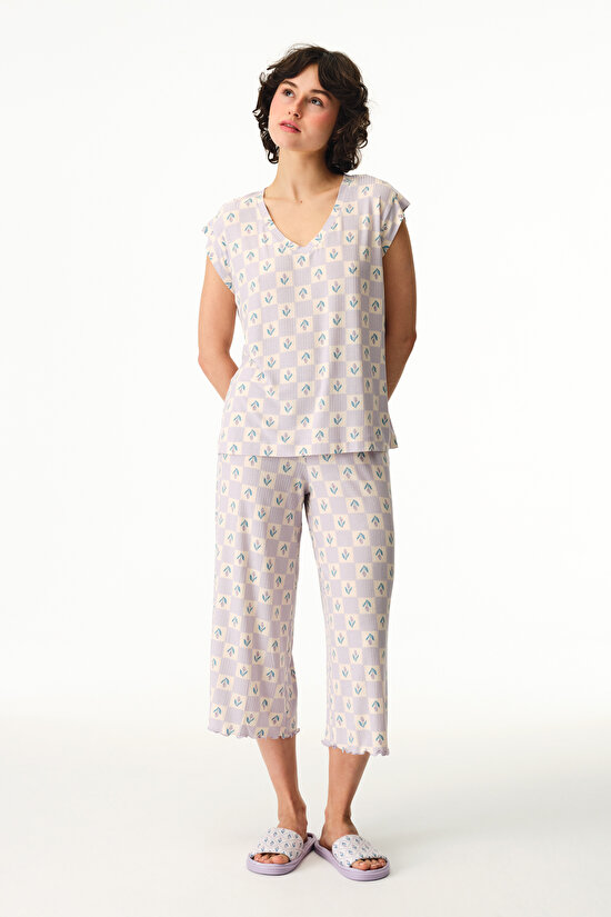 Lilac Ella Printed T-Shirt Pajama Top - 3