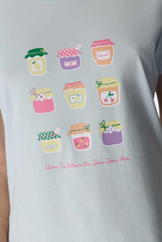 Light Blue Sweet Breakfast Pants Pajama Set - 4