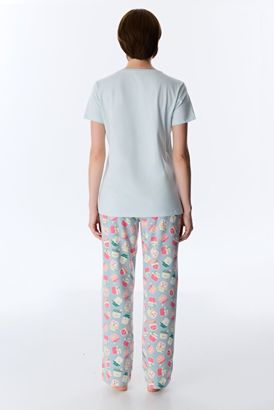 Light Blue Sweet Breakfast Pants Pajama Set - 5