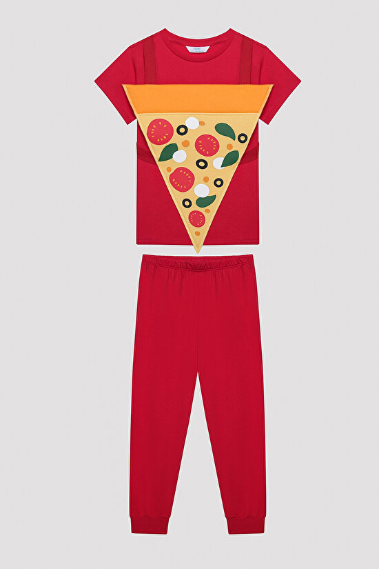 Erkek Çocuk Pizza Çok Renkli Pijama Takımı - 1
