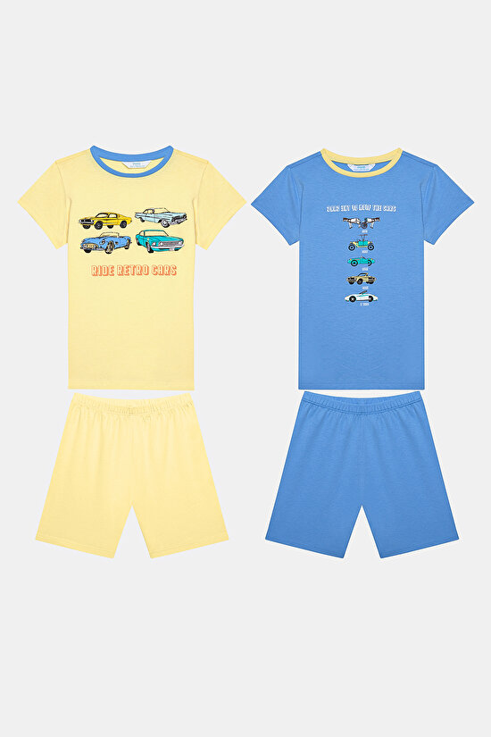 Erkek Çocuk Retro Cars Ço Renkli 2li Pijama Takımı - 1