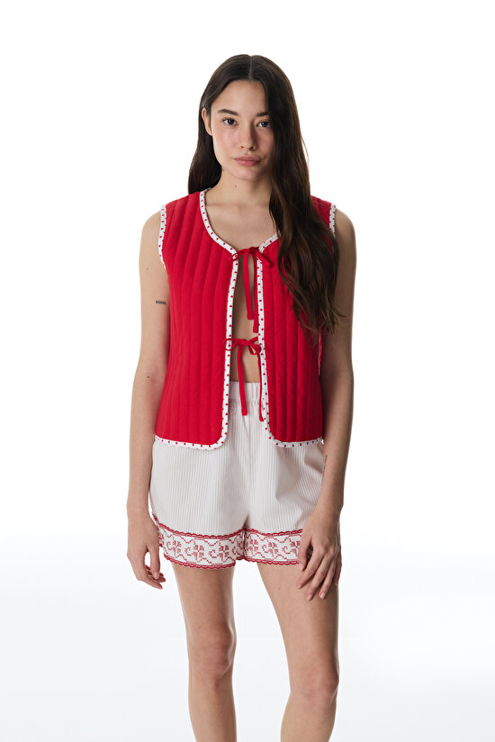 Red Magnifique Vest Pajama Top - 4