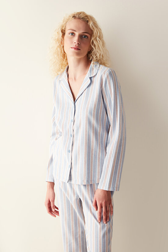 Early Night Striped Shirt Trousers Pajama Set - 2