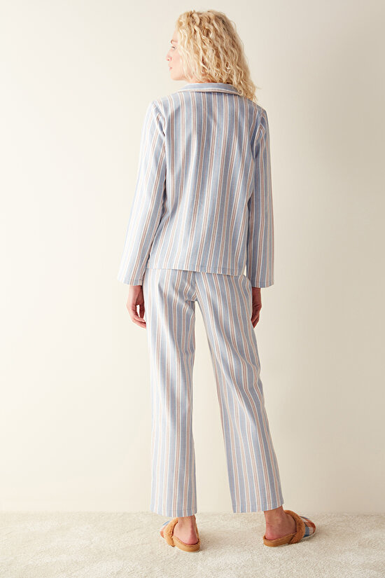 Early Night Striped Shirt Trousers Pajama Set - 5