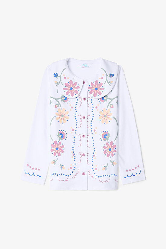 Kız Çocuk Çiçekli Nakışlı Handkerchief Pamuklu Pijama Takımı - 4