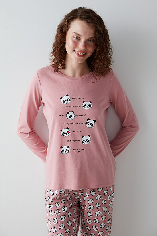 Panda Desenli Haftalık Mood Pijama Takımı - 2