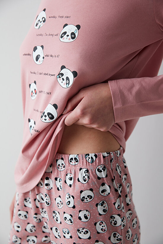Panda Desenli Haftalık Mood Pijama Takımı - 7