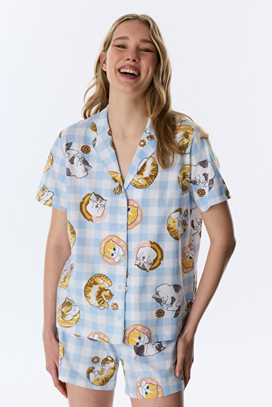 Optical White Licensed Mofusand Shirt & Shorts Pajama Set - 1