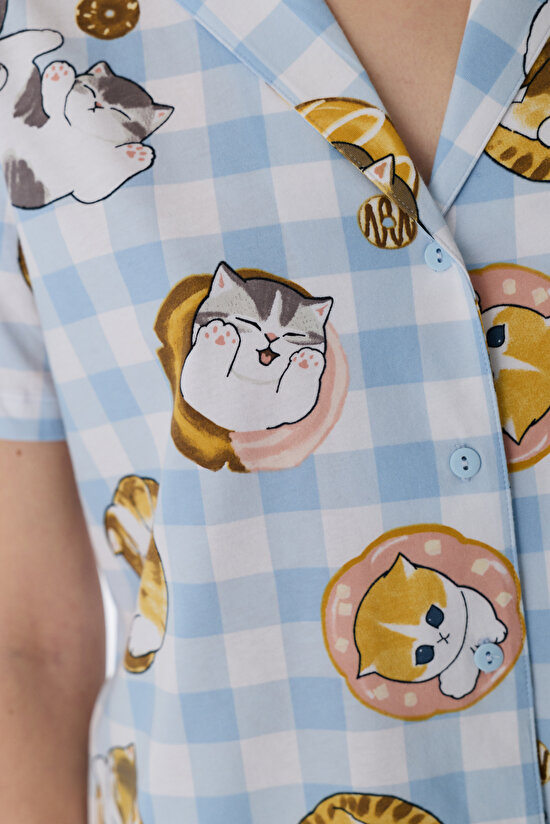 Optical White Licensed Mofusand Shirt & Shorts Pajama Set - 3