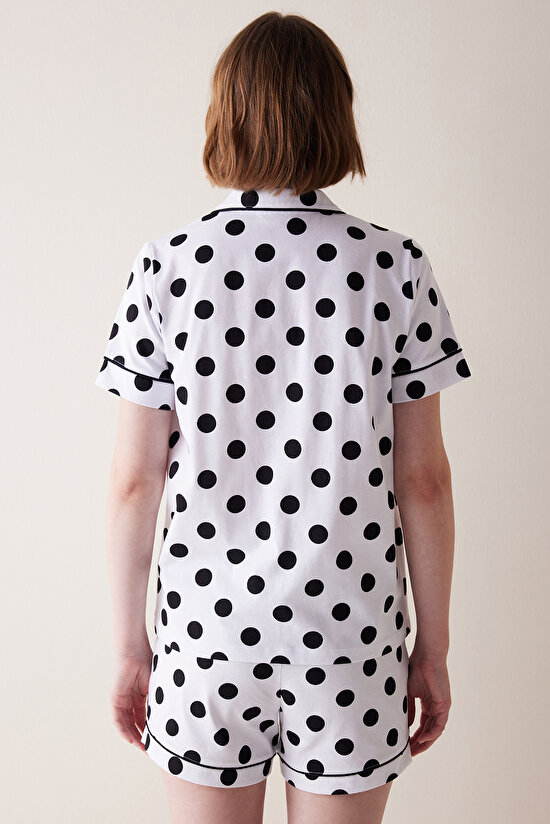 Black Dotted Beyaz Gömlek Şort Pijama Takımı - 6