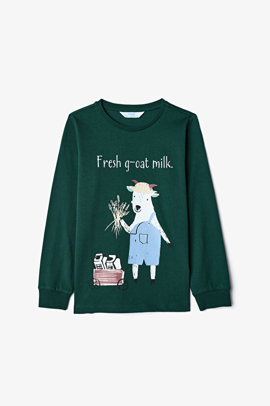 Ekru Erkek Çocuk Tavşan Desenli Uzun Kollu Pamuklu 2'li Pijama Takımı - 3