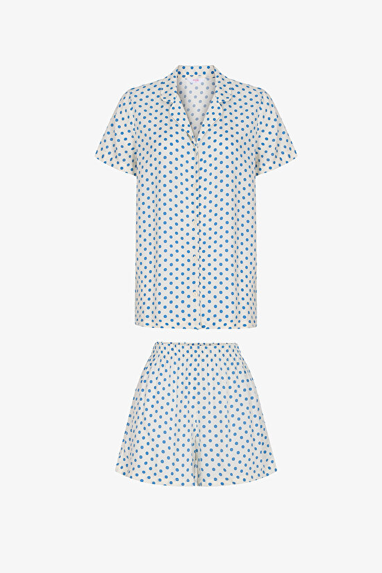 Ecru Blue Dots Shirt & Shorts Pajama Set - 1