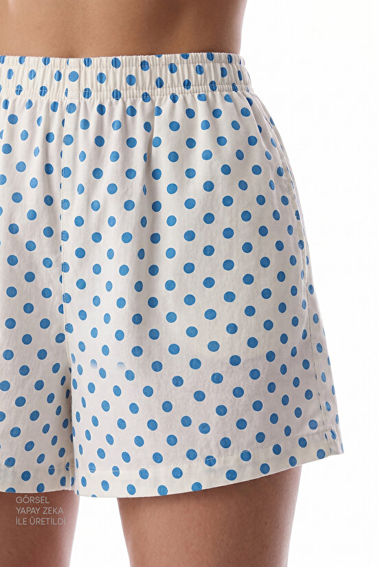 Ekru Blue Dots Gömlek Şort Pijama Takımı - 3