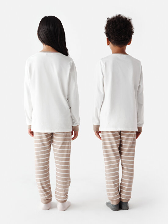 Unisex Tall Fam Uzun Kollu Kırık Beyaz Pijama Takımı - 3
