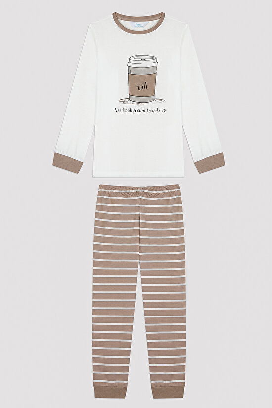 Unisex Tall Fam Uzun Kollu Kırık Beyaz Pijama Takımı - 4