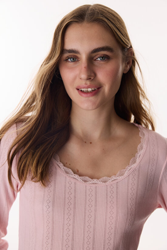 Pink Lotus Pointel T-Shirt Pajama Top - 3