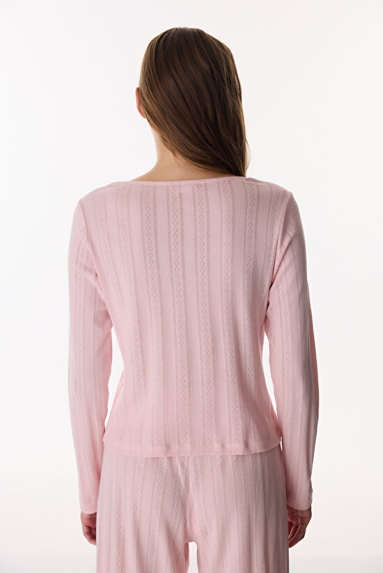 Pink Lotus Pointel T-Shirt Pajama Top - 4