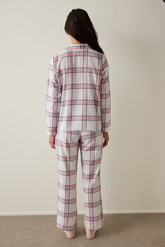 Pembe Ekoseli Gömlek Yaka Pamuklu Uzun Kollu Pijama Takımı Pembe Ekoseli Gömlek Yaka Pamuklu Uzun Kollu Pijama Takımı - 4